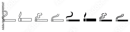 Obraz na płótnie Smoking prohibition icons cigarettes and smoke black and white vector set