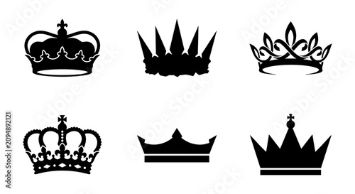 Fotografía Royal Crown Silhouettes Collection, Regal Headwear Vector Icons, Majestic Monarc