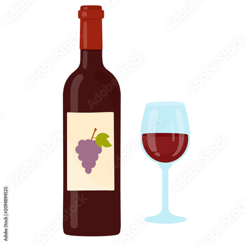 Red Wine Bottle and Glass with Grapes Elegant Beverage