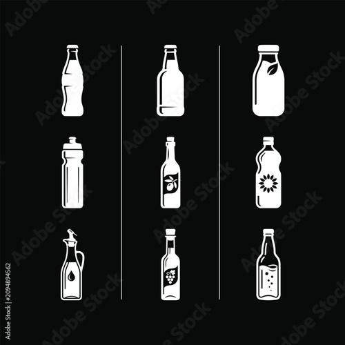Assorted Beverage Bottle Silhouettes On Black Background