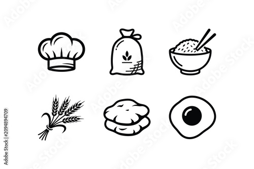 Food related Line Icons On White Background