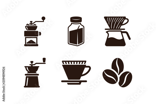 Coffee making Equipment Silhouettes On White Background