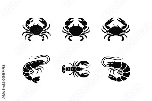Seafood Silhouettes Crab Lobster And Shrimp Black Shapes