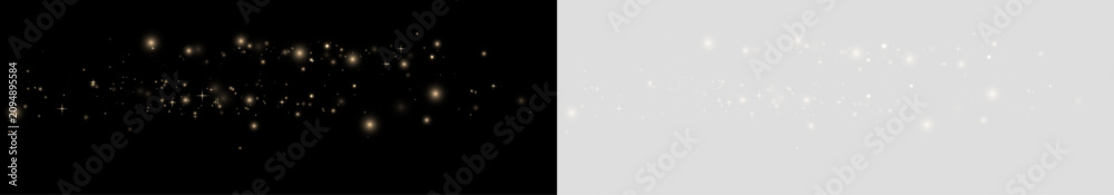 Fototapeta premium Glittering gold stars PNG with luminous dust particles and sparkling effects. Fantasy light decoration enhances creative design projects.
