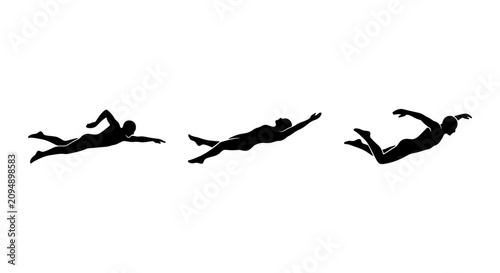 Quadro su tela Freestyle Swimming Sequence, Athletic Silhouette of Swimmer in Motion, Dynamic W