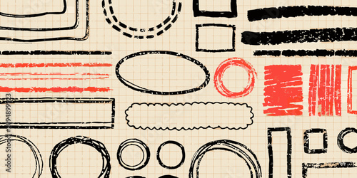 Tableau sur toile Collection Of Hand drawn Rectangular And Circular Shapes Vector Illustration