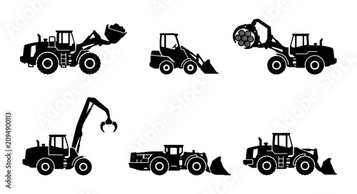 Obraz na płótnie Construction Loader Icons Set, Heavy Machinery Vector Graphics, Earthmover Equip