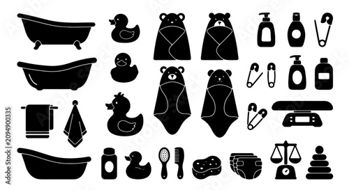 Fotografía Baby Bath Time Essentials Collection, Cute Rubber Ducks, Hooded Towels, Tubs, Sc