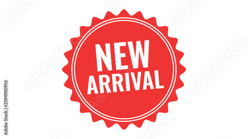Foto New arrival red round badge stamp for product launch and retail shopping