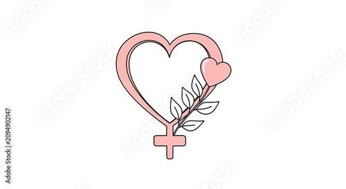 Foto Pink female gender symbol heart with leafy branch illustration feminism equality