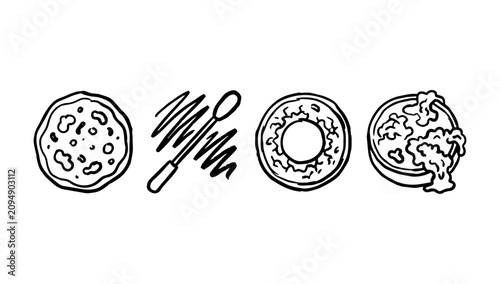 Canvas Print Cookies, scribbles, round pastry, and clustered form in rough line doodle