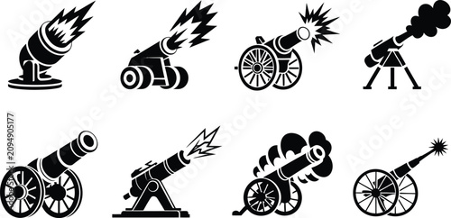 Fotografía Antique military cannon silhouette vector collection