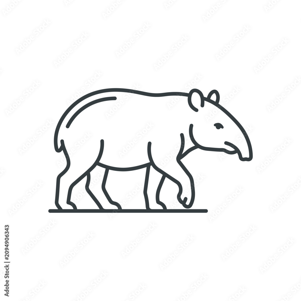 Obraz premium Simple tapir line art walking side view outline.