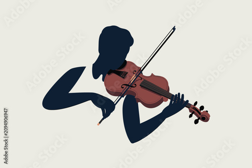 Canvastavla Silhouette of a musician playing the violin, minimalist vector illustration of a