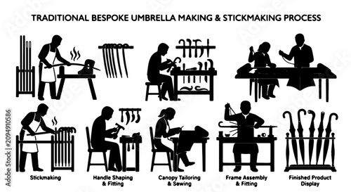 Quadro su tela Traditional Bespoke Umbrella Making & Stickmaking Process, Craftsmanship, Artisa