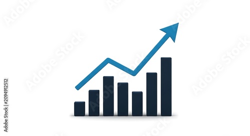 Professional dark blue bar graph with rising arrow indicating financial growth and corporate success metrics business financial progress statistics corporate analysis increase