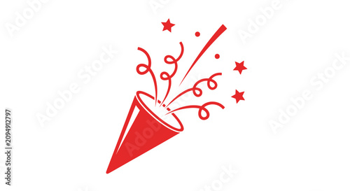 Slika na platnu Red party horn with stars and confetti on for celebration