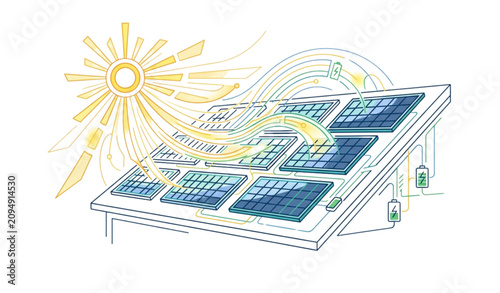Cuadro en lienzo Solar panel energy generation illustration sustainable power and renewable energ