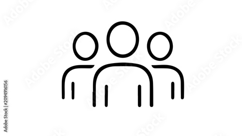Three minimalist human figures standing together symbolizing teamwork, unity, and collaboration in a professional setting.