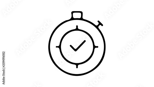 Minimalist clock icon with checkmark symbolizing successful time management and productivity completion.
