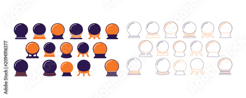 Crystal ball icons. Magic sphere symbols. Astrology illustration set.