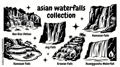 Schilderij op canvas iconic asian waterfalls featuring ban gioc detian jog falls kawasan falls erawan