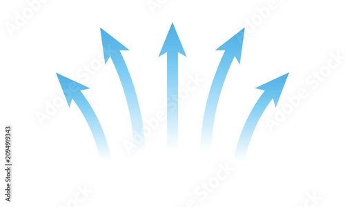 Картината върху платно Five blue arrows moving vertically forward, representing order and succession