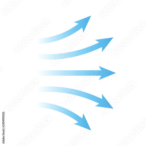 Billede på lærred Five blue arrows moving vertically forward, representing order and succession