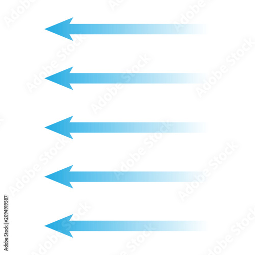 Fotografi Five blue arrows moving vertically forward, representing order and succession