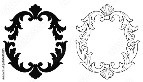 Frames Decorative Set with Classic Victorian Rococo Style Ornaments and Black Silhouettes for Elegant Design Elements