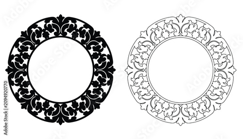 Frames Ornate Set with Black Ornamental Circular Borders for Elegant Design Elements