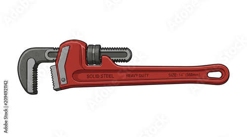 Bild auf Leinwand Heavy duty red pipe wrench isolated on white background
