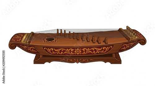 Konstfotografi Traditional Indonesian Kecapi String Instrument with Ornamental Wood Carving