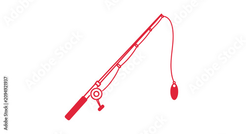 Konstfotografi Red fishing rod and reel with line and lure
