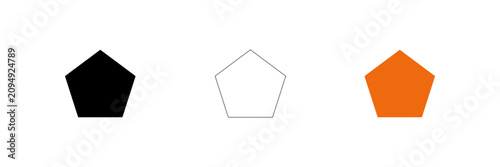 Three simple geometric pentagon shapes in different colors isolated on transparent background, Vector