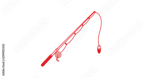 Photos Red fishing rod and reel with line and lure