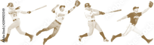 Photography Baseball player action collection with batters swinging bat and fielders catchin