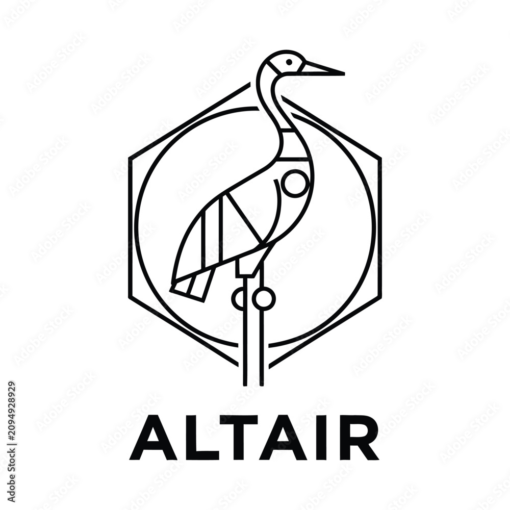 Obraz premium Minimalist crane bird logo with hexagon frame