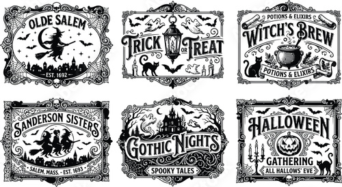Vintage halloween day collection salem witchcraft spooky brews and gothic night designs
