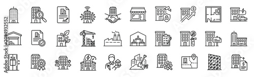 Konstfotografi Commercial buildings line editable icon set