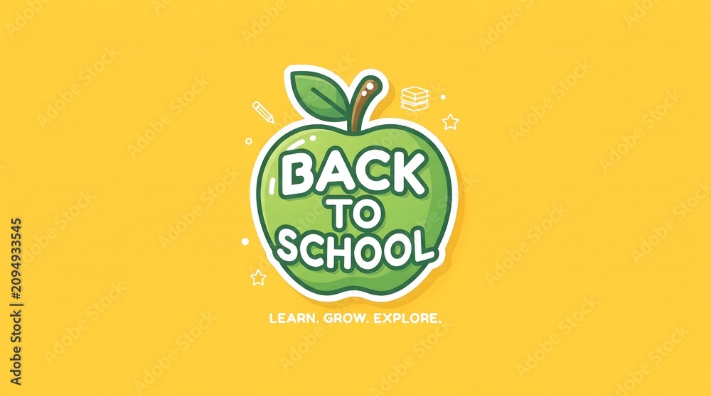 Obraz premium Back to school apple with chalkboard text design. Education concept illustration featuring hand-drawn style elements. Perfect graphic for academic...