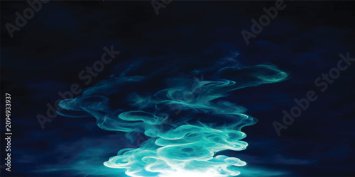 Fotografie Abstract Blue Smoke on Black Background with Flowing Vapor Cloud Texture and Dra