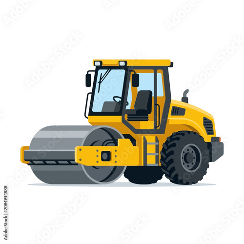 Yellow road roller construction vehicle illustration isolated on white background