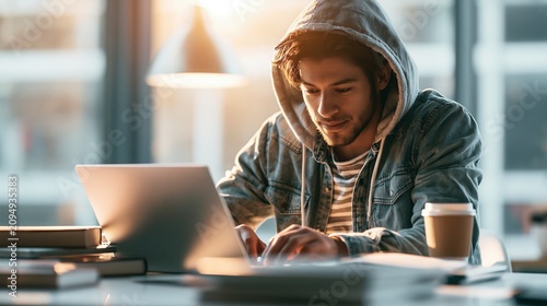 Diverse Young Student Studying Online at Home - Atmospheric Mood