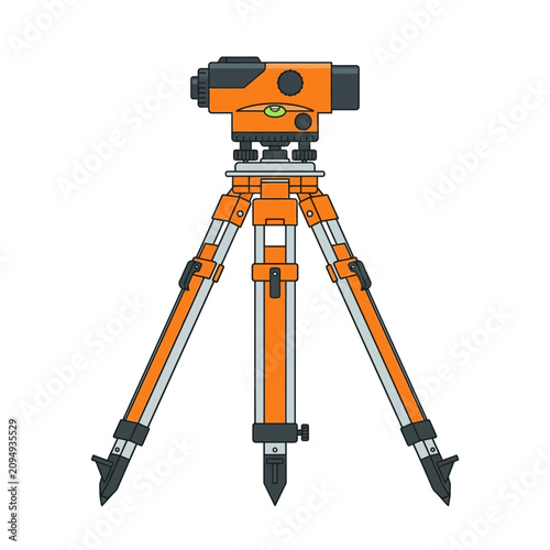 Professional Orange Surveying Theodolite Instrument on a Tripod for Land Measurement and Civil Engineering Illustration