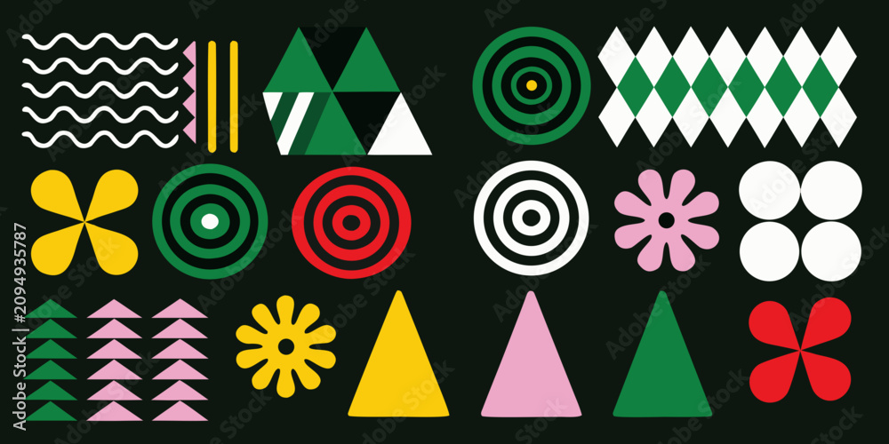 Fototapeta premium Geometric Shapes And Patterns Colorful Retro Vector Illustration