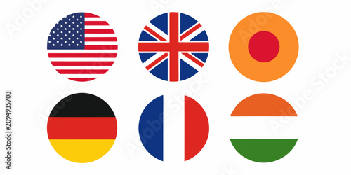 Circular country flags collection vector illustration on white background