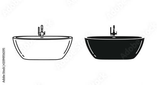 Foto Bathtub Silhouettes With Faucets Black And White Illustration Silhouette