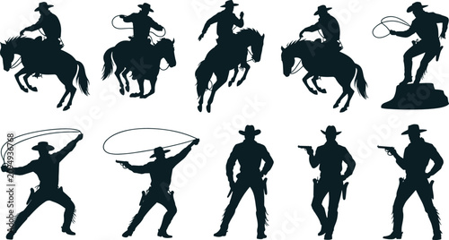 Foto Cowboy silhouettes flat vector illustration set