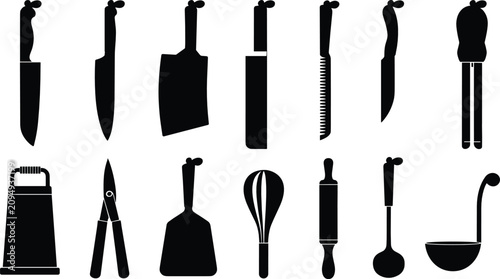 Fotografía Kitchen tools flat vector illustration set